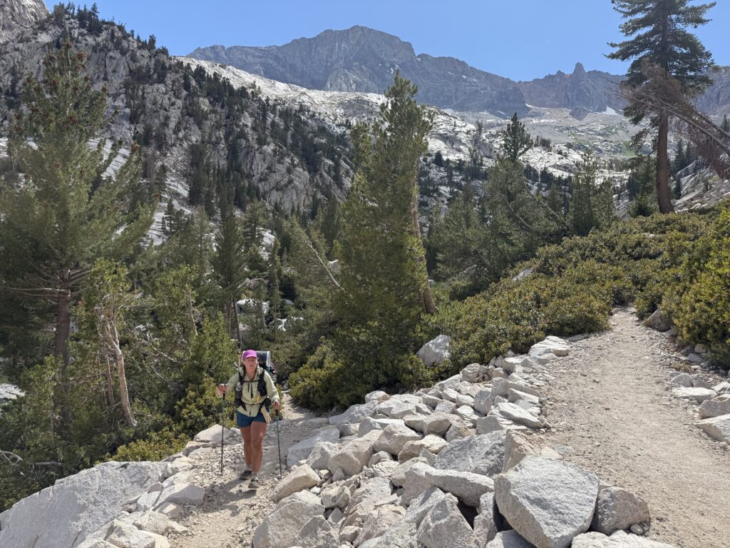 A hiker trains for a Yosemite backpacking trip by walking uphill.