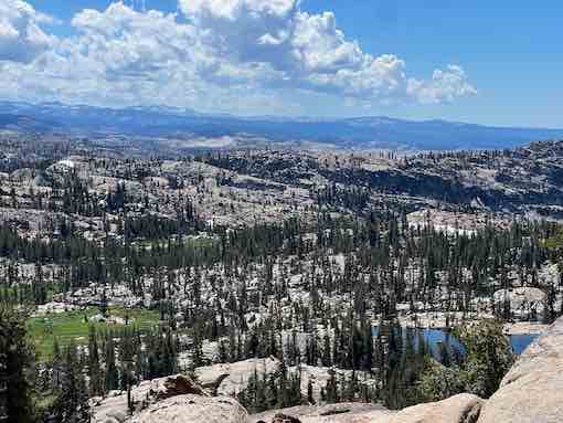 View of Yosemite national park from a ridgeline while backpacking