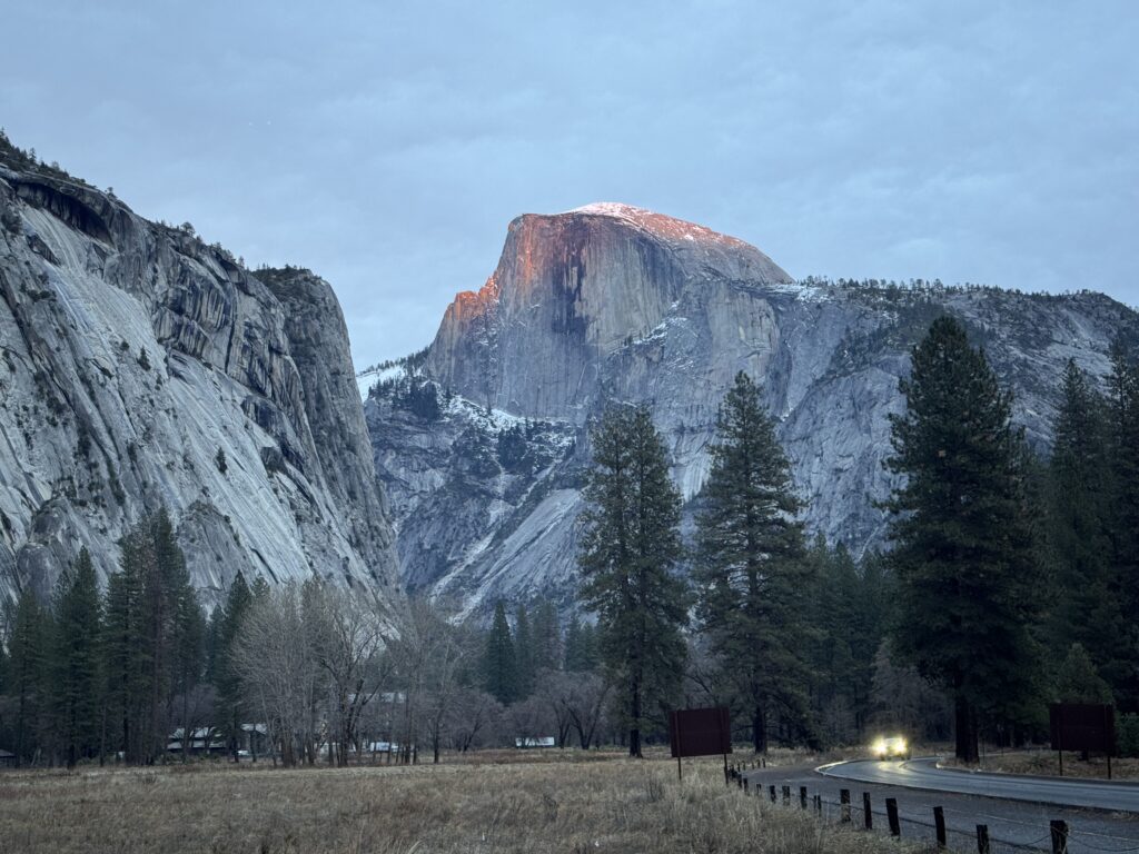Yosemite national park, half dome from yosemite valley at sunrise
