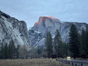 Yosemite national park, half dome from yosemite valley at sunrise